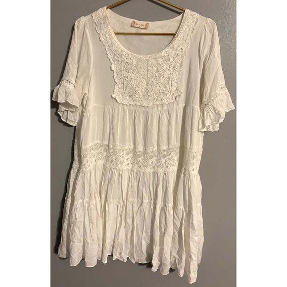 Altar'd State Dresses & Skirts - Altar'd State White Lace Tiered Mini Dress Boho Bridal Short Sleeve Medium